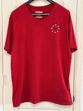 True Religion Red Graphic V-Neck T-Shirt XXL Cotton Blend